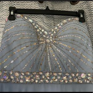 Light Blue Strapless Embellished Gown